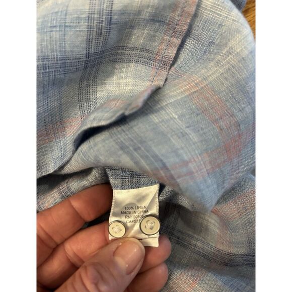 Peter Millar Shirt Men's Sz Large 100% Linen Button Up Long Sleeve Plaid‎ Blue - Picture 4 of 6